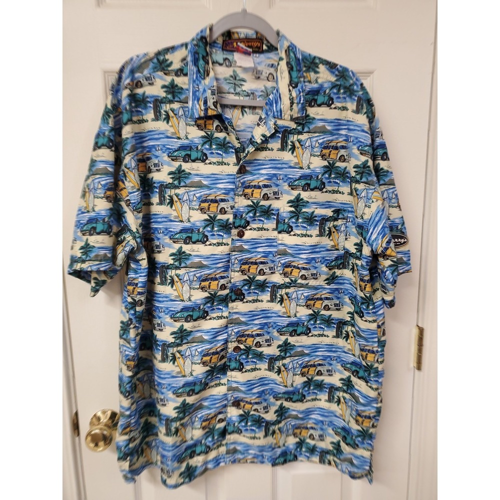 No Worrys Hawaiian Shirt Men's XL Aloha Beach Car Surfboard Print